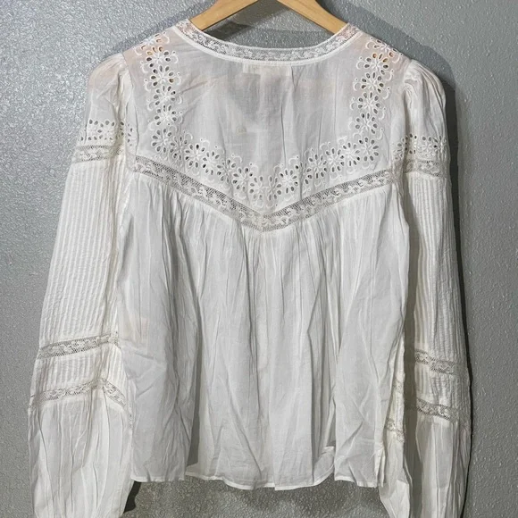 NWT LoveShackFancy Badyn Lace Inset Blouse True White - Size XS - Picture 7 of 7